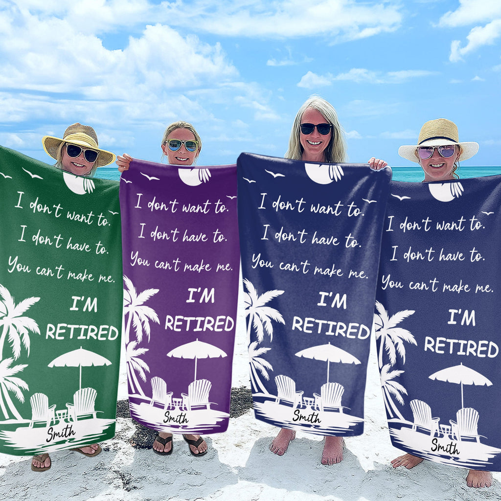 Personalized Microfiber Beach Towel Custom Name Gift for Retirees Beach Towels GradoCreations