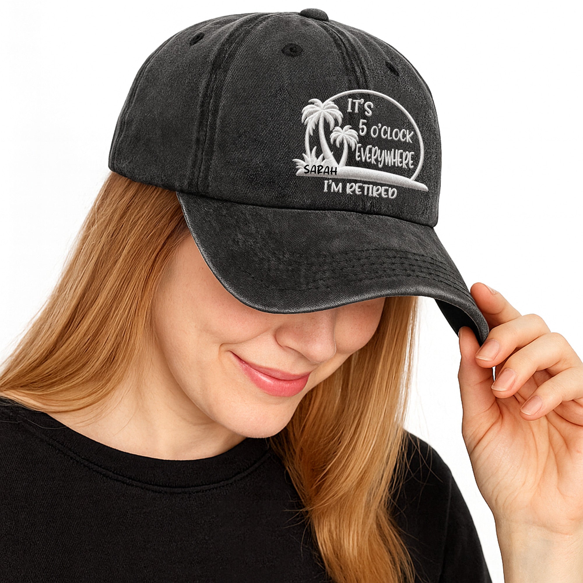 Personalized Washed Denim Cap Custom Name Gift for Retirees Washed Denim Cap GradoCreations