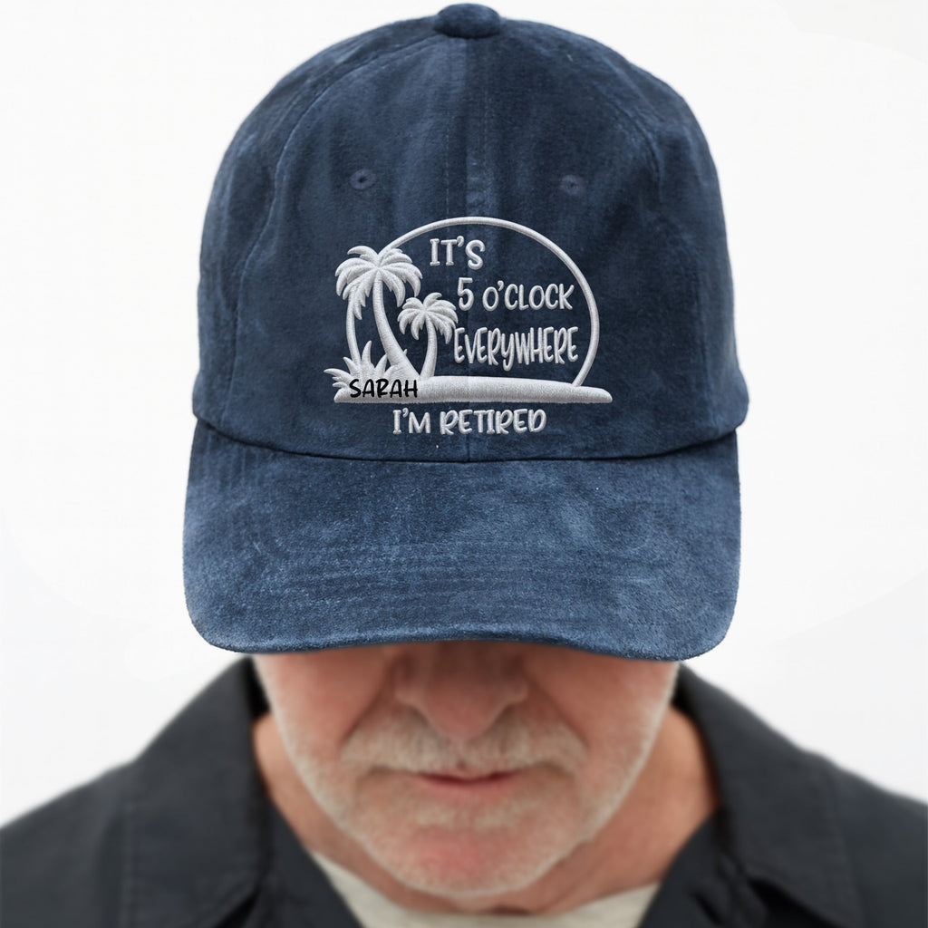 Personalized Washed Denim Cap Custom Name Gift for Retirees Washed Denim Cap GradoCreations