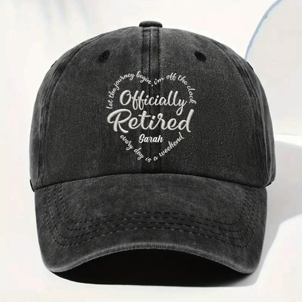Personalized Denim Cap Custom Heart Typography Gift for Retirement Washed Denim Cap GradoCreations