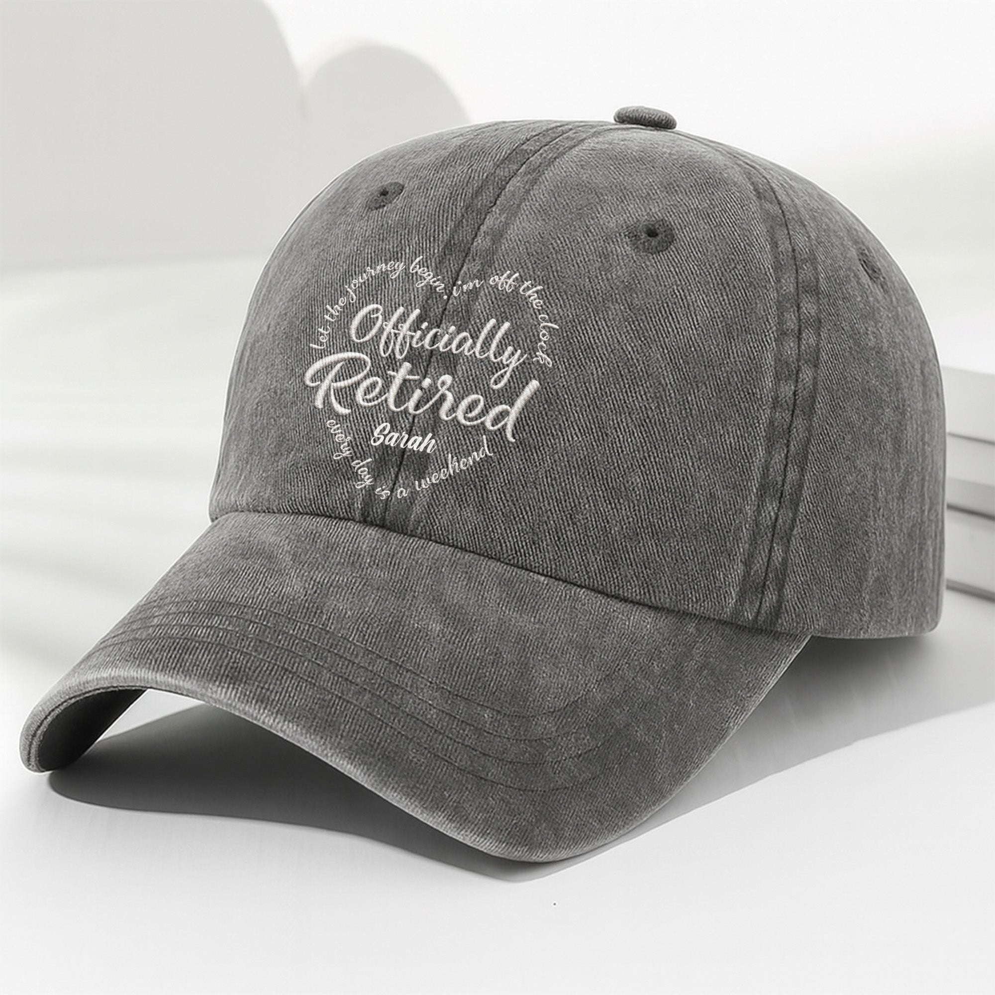 Personalized Denim Cap Custom Heart Typography Gift for Retirement Washed Denim Cap GradoCreations
