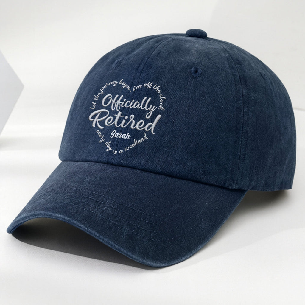 Personalized Denim Cap Custom Heart Typography Gift for Retirement Washed Denim Cap GradoCreations