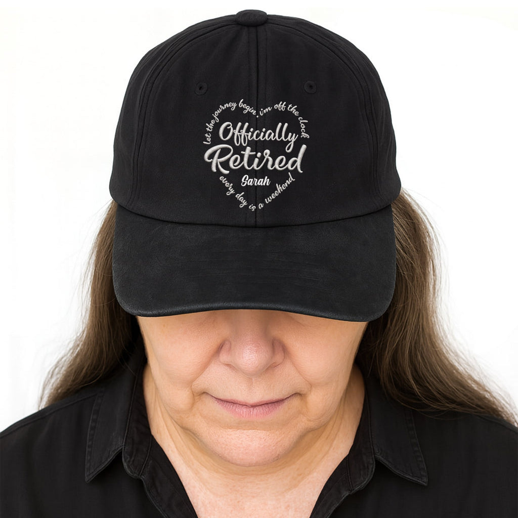 Personalized Denim Cap Custom Heart Typography Gift for Retirement Washed Denim Cap GradoCreations