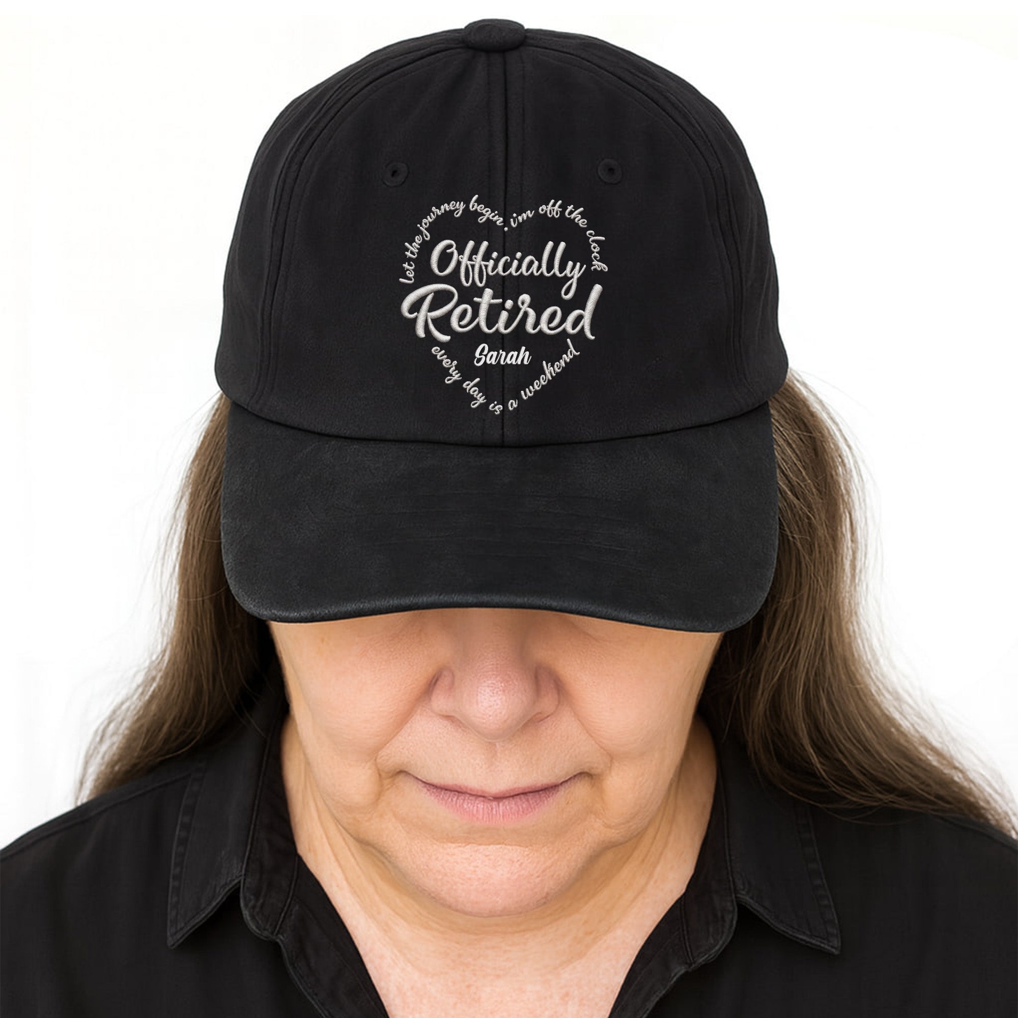 Personalized Denim Cap Custom Heart Typography Gift for Retirement