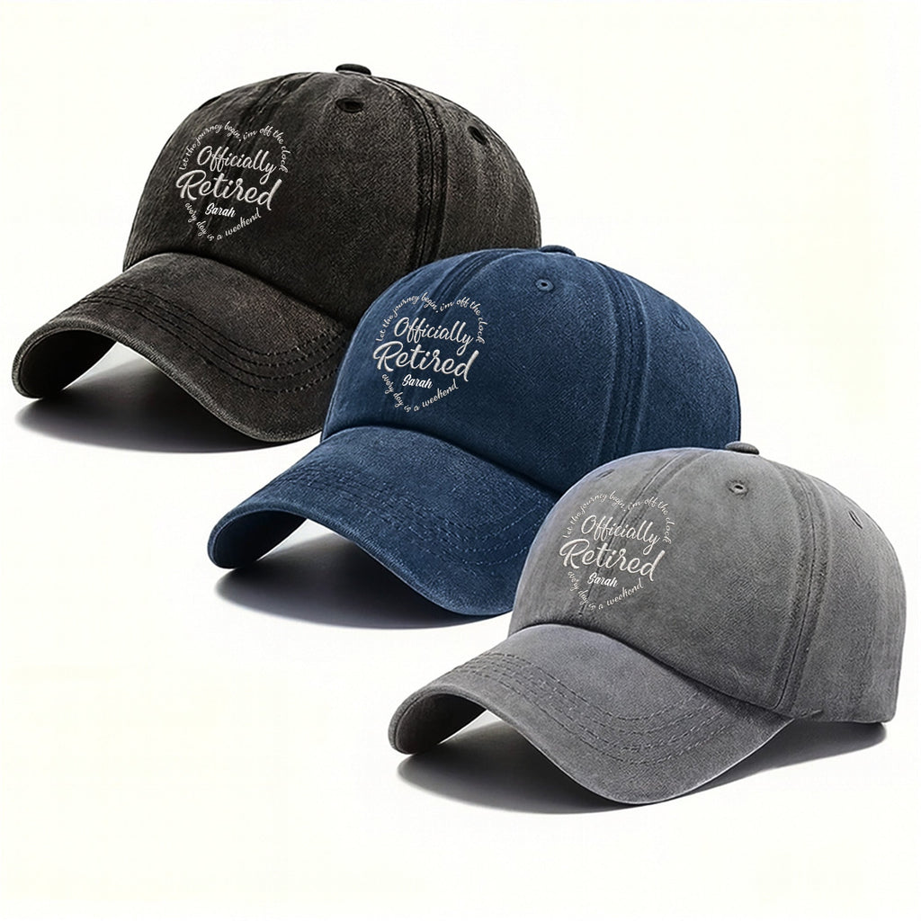 Personalized Denim Cap Custom Heart Typography Gift for Retirement Washed Denim Cap GradoCreations