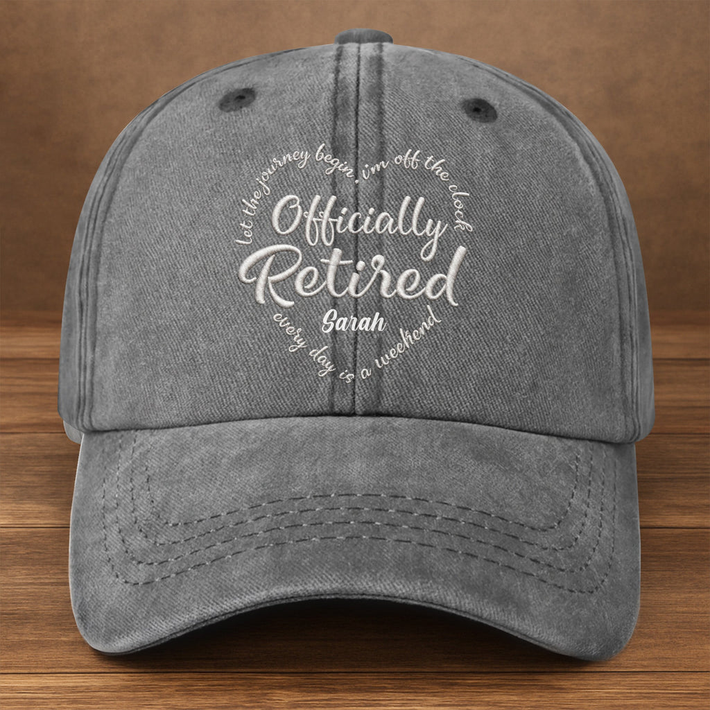 Personalized Denim Cap Custom Heart Typography Gift for Retirement Washed Denim Cap GradoCreations