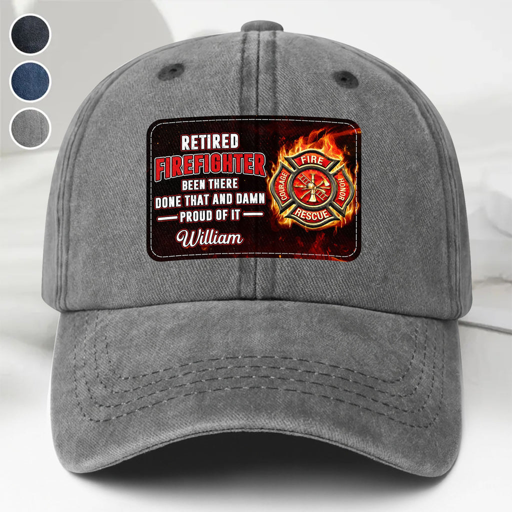 Personalized Washed Denim Cap Custom Name Gift for Retired Firefighter Washed Denim Cap GradoCreations