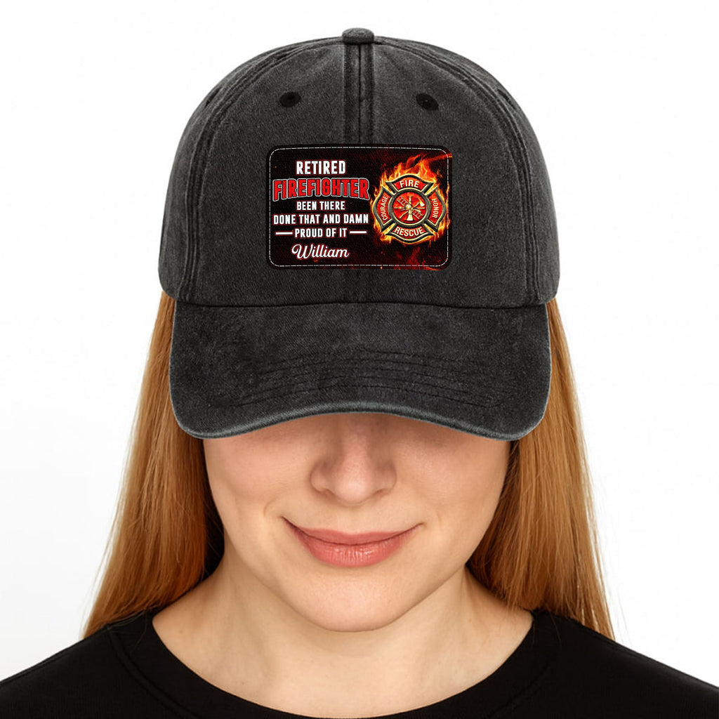 Personalized Washed Denim Cap Custom Name Gift for Retired Firefighter Washed Denim Cap GradoCreations