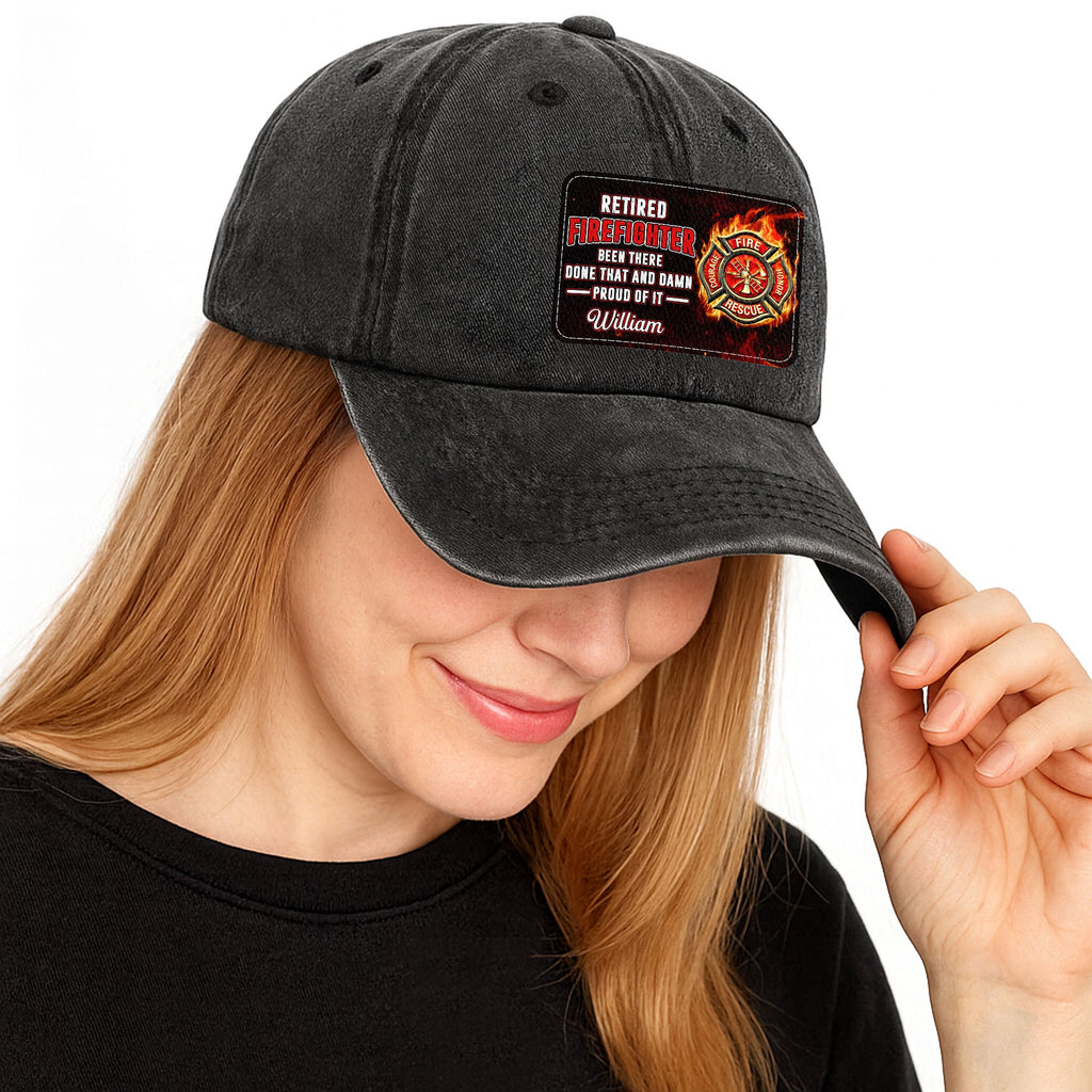 Personalized Washed Denim Cap Custom Name Gift for Retired Firefighter Washed Denim Cap GradoCreations