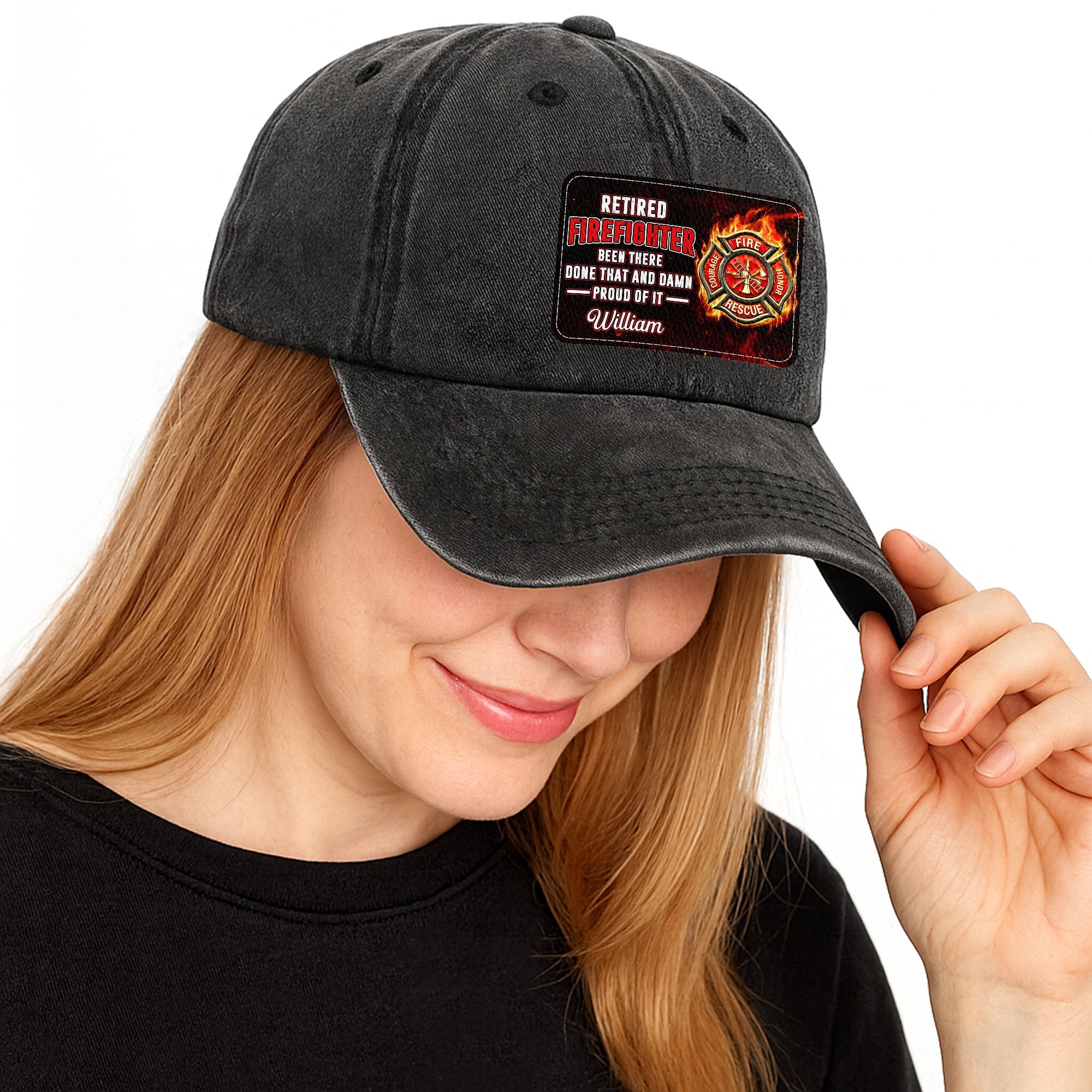 Personalized Washed Denim Cap Custom Name Gift for Retired Firefighter Washed Denim Cap GradoCreations