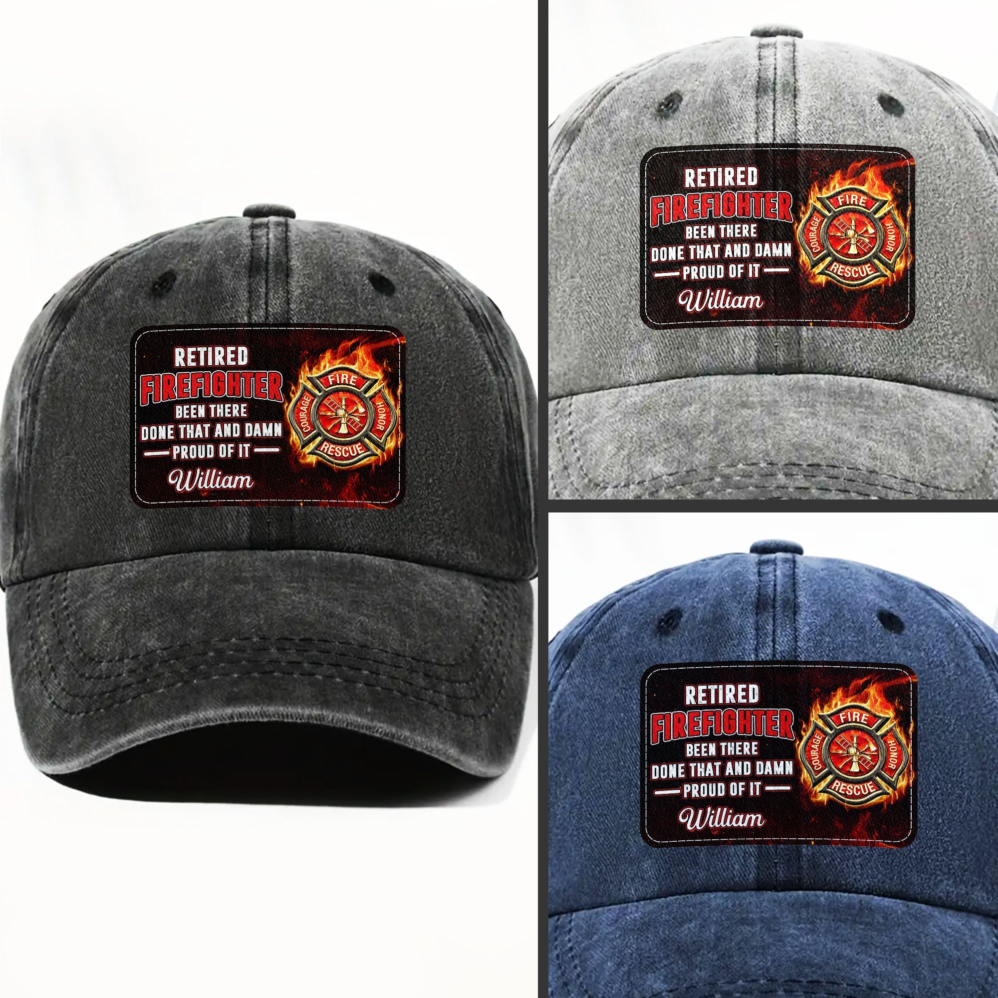 Personalized Washed Denim Cap Custom Name Gift for Retired Firefighter Washed Denim Cap GradoCreations