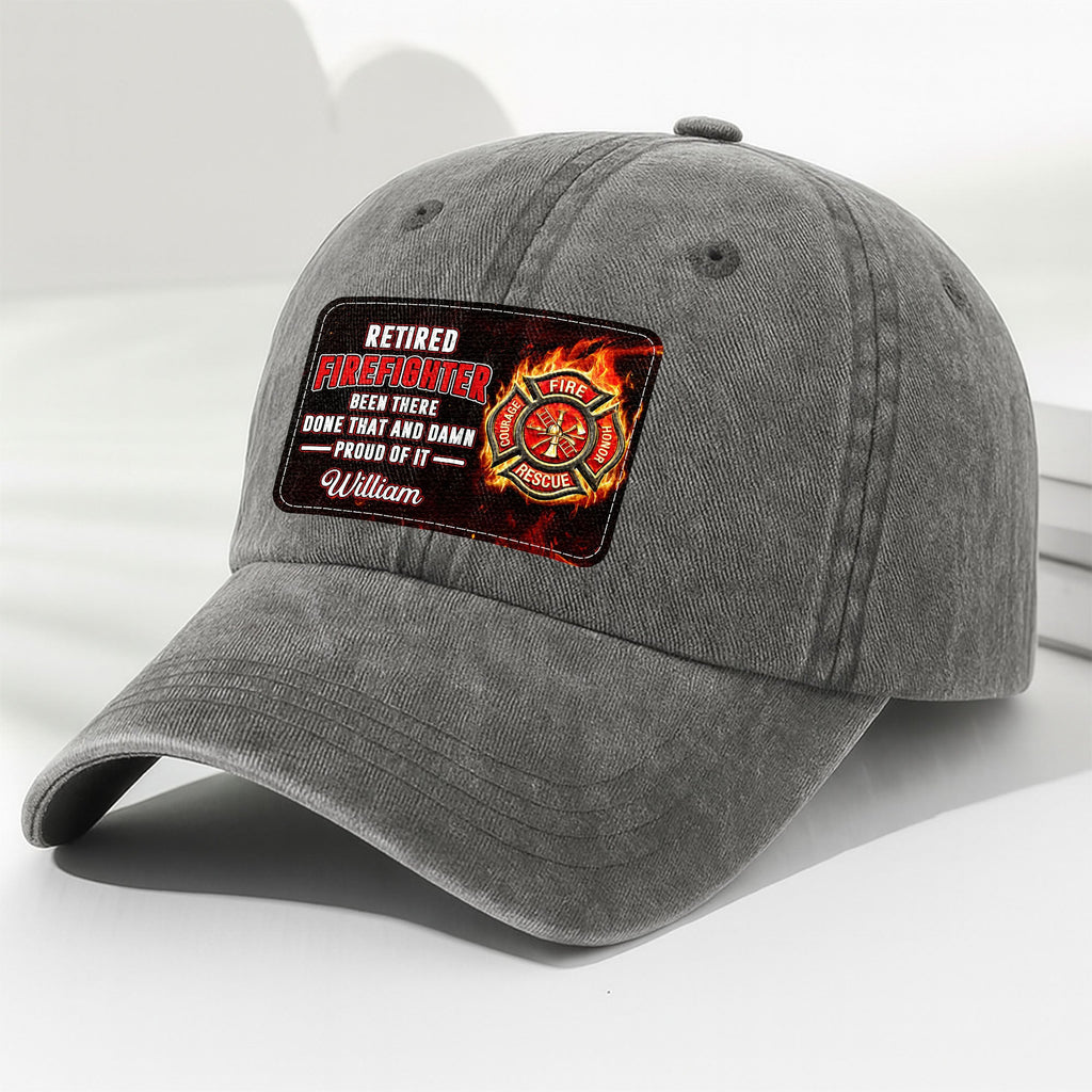 Personalized Washed Denim Cap Custom Name Gift for Retired Firefighter Washed Denim Cap GradoCreations
