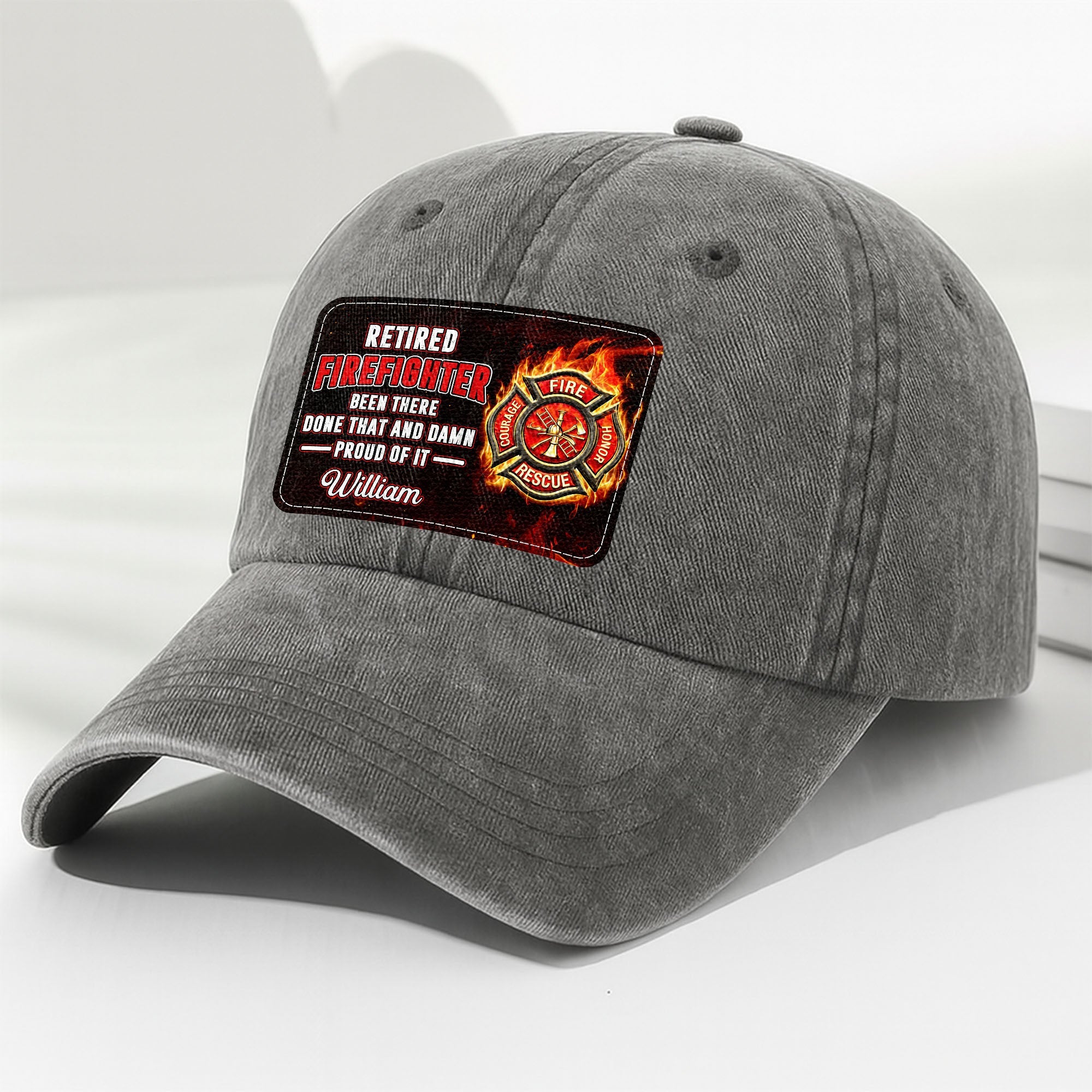 Personalized Washed Denim Cap Custom Name Gift for Retired Firefighter Washed Denim Cap GradoCreations