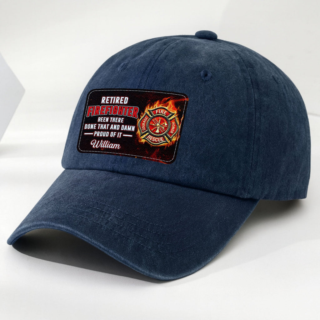 Personalized Washed Denim Cap Custom Name Gift for Retired Firefighter Washed Denim Cap GradoCreations