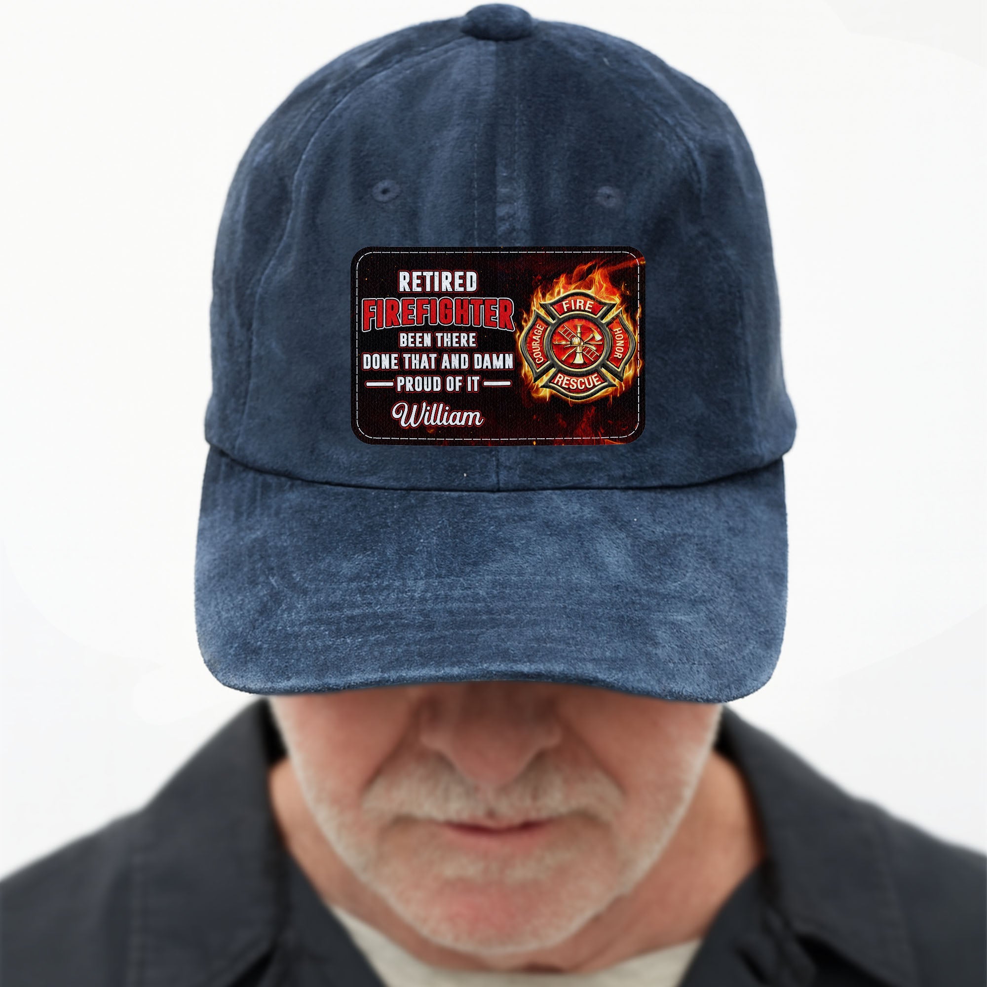 Personalized Washed Denim Cap Custom Name Gift for Retired Firefighter Washed Denim Cap GradoCreations