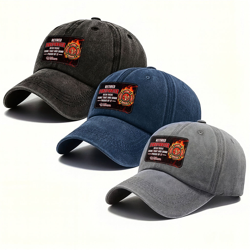 Personalized Washed Denim Cap Custom Name Gift for Retired Firefighter Washed Denim Cap GradoCreations