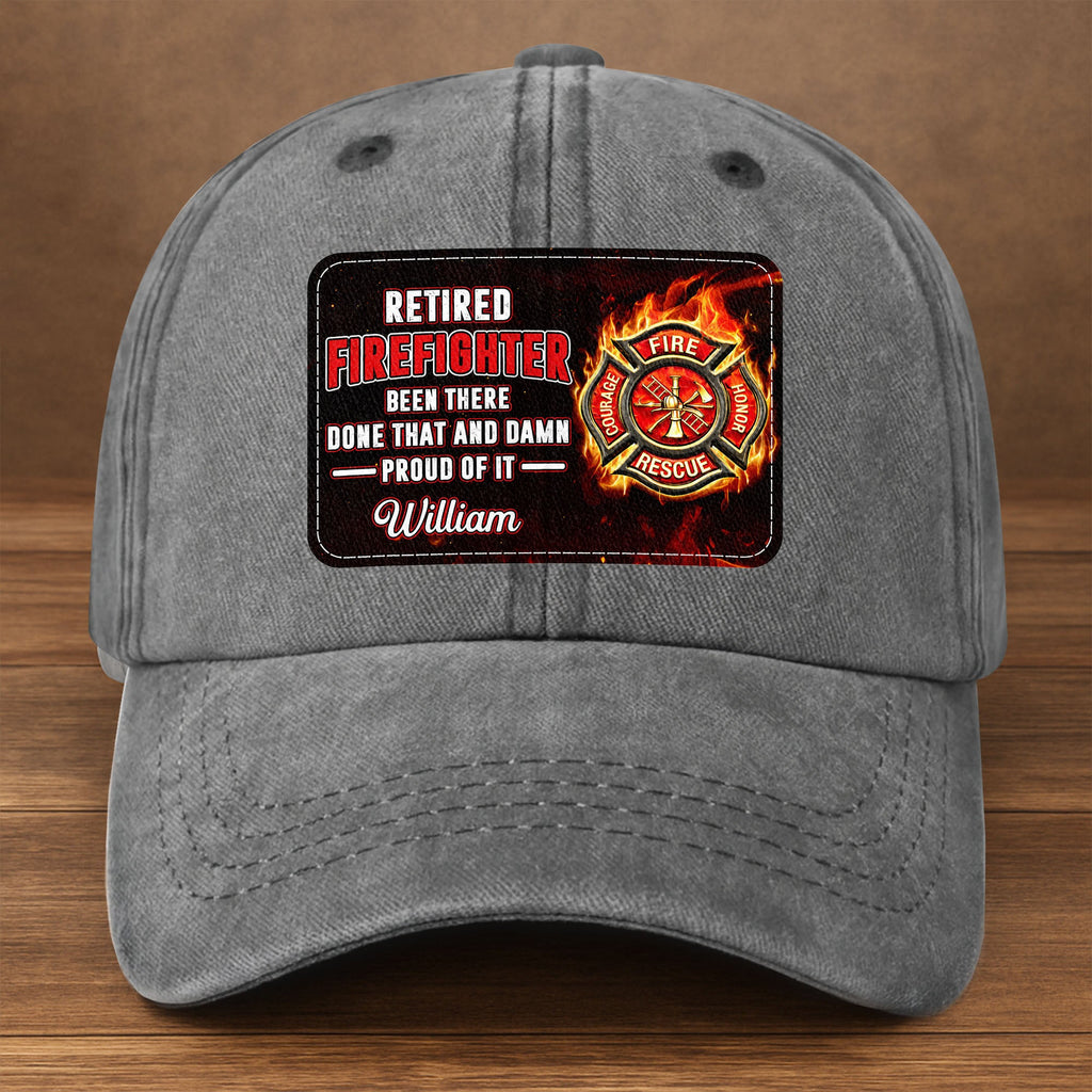 Personalized Washed Denim Cap Custom Name Gift for Retired Firefighter Washed Denim Cap GradoCreations