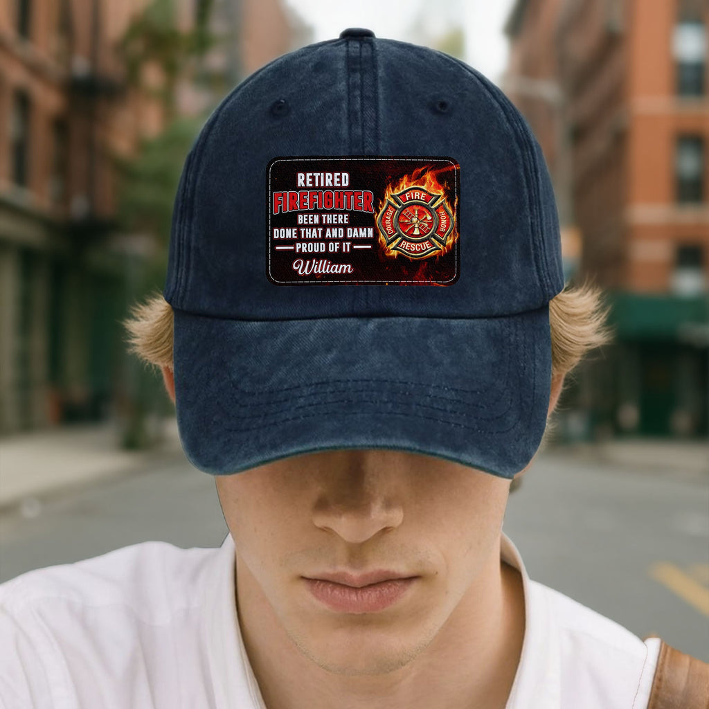 Personalized Washed Denim Cap Custom Name Gift for Retired Firefighter Washed Denim Cap GradoCreations