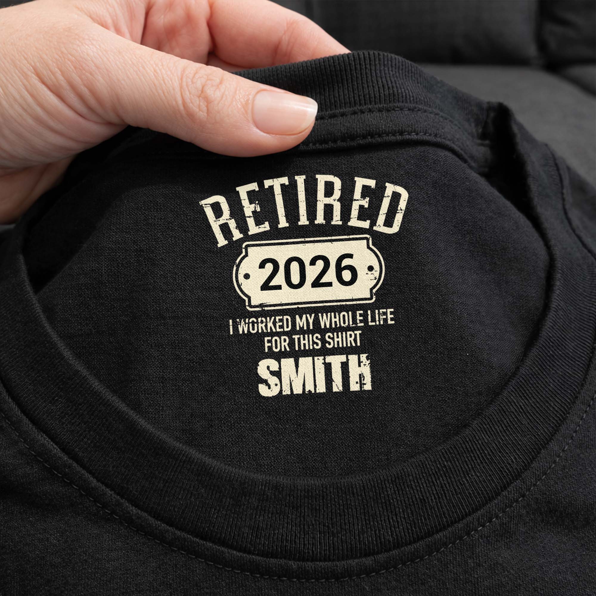 Personalized Retirement T-Shirt Custom Inside Neck Print Gift Basic Shirt, Print inside back collar GradoCreations
