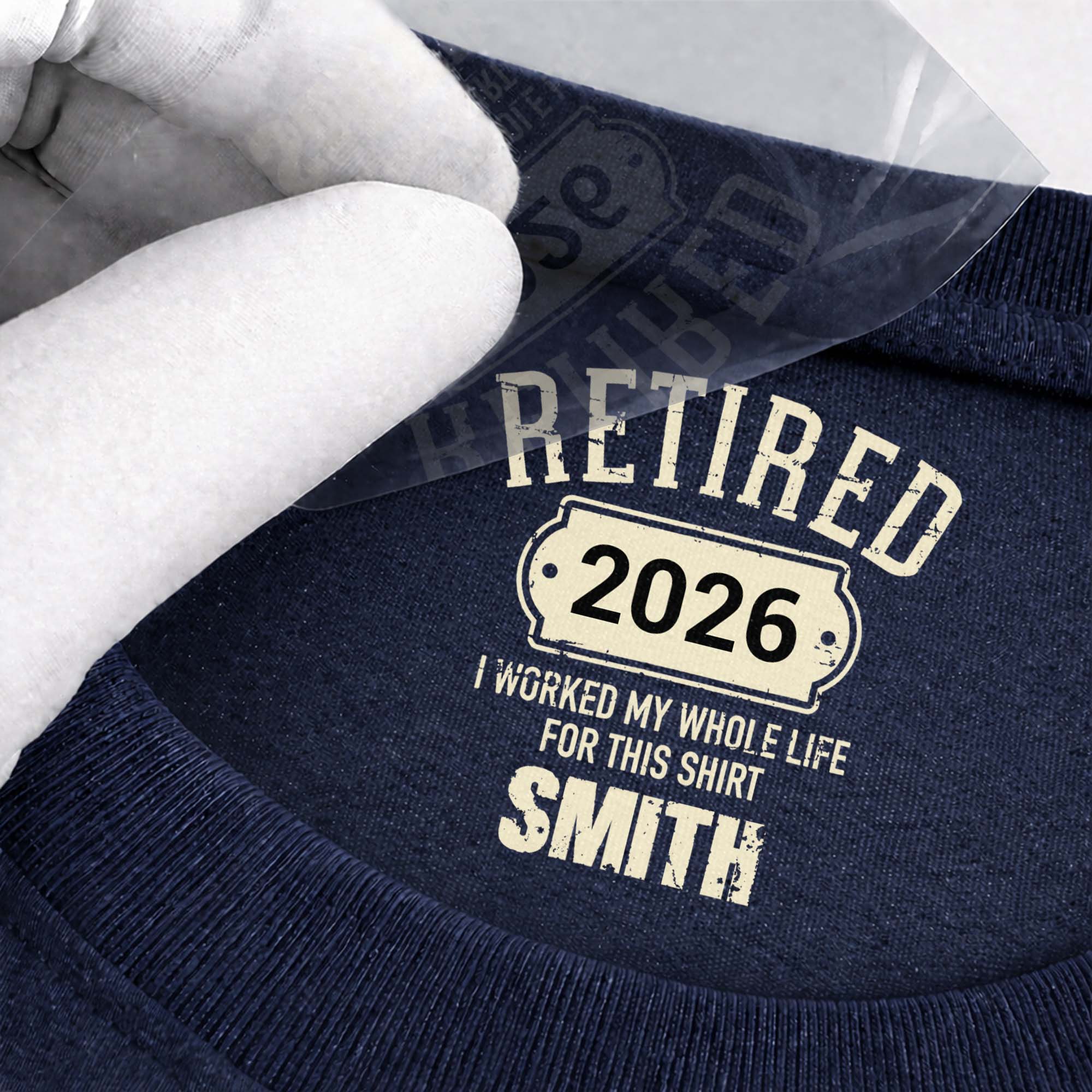 Personalized Retirement T-Shirt Custom Inside Neck Print Gift Basic Shirt, Print inside back collar GradoCreations