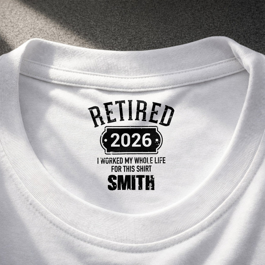 Personalized Retirement T-Shirt Custom Year Gift for Dad Basic Shirt, Print inside back collar GradoCreations