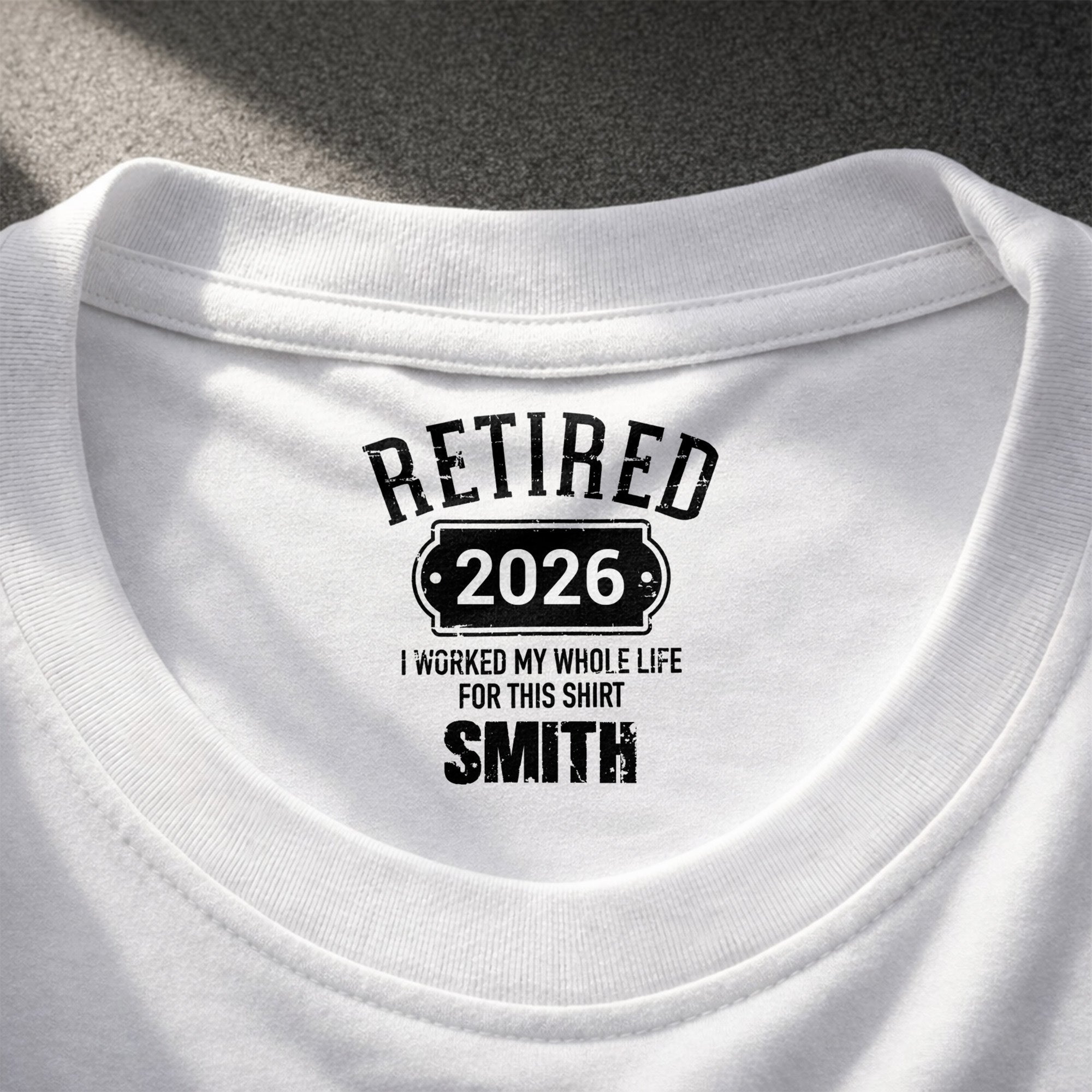 Personalized Retirement T-Shirt Custom Year Gift for Dad Basic Shirt, Print inside back collar GradoCreations