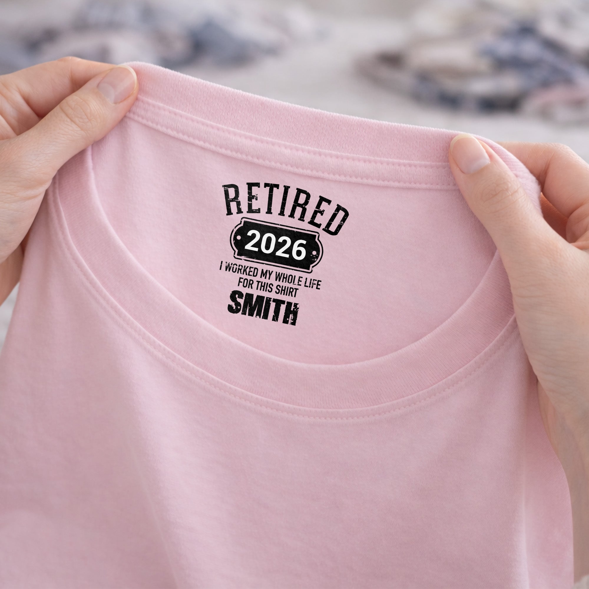 Personalized Retirement T-Shirt Custom Year Gift for Dad Basic Shirt, Print inside back collar GradoCreations