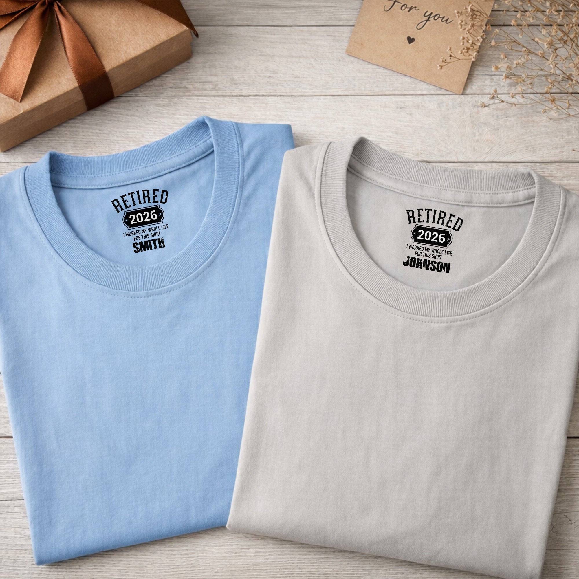 Personalized Retirement T-Shirt Custom Year Gift for Dad Basic Shirt, Print inside back collar GradoCreations