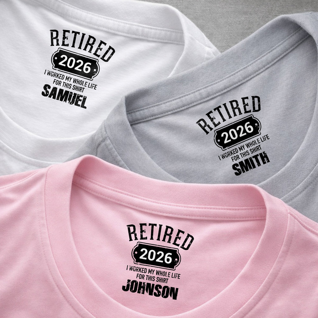 Personalized Retirement T-Shirt Custom Year Gift for Dad Basic Shirt, Print inside back collar GradoCreations