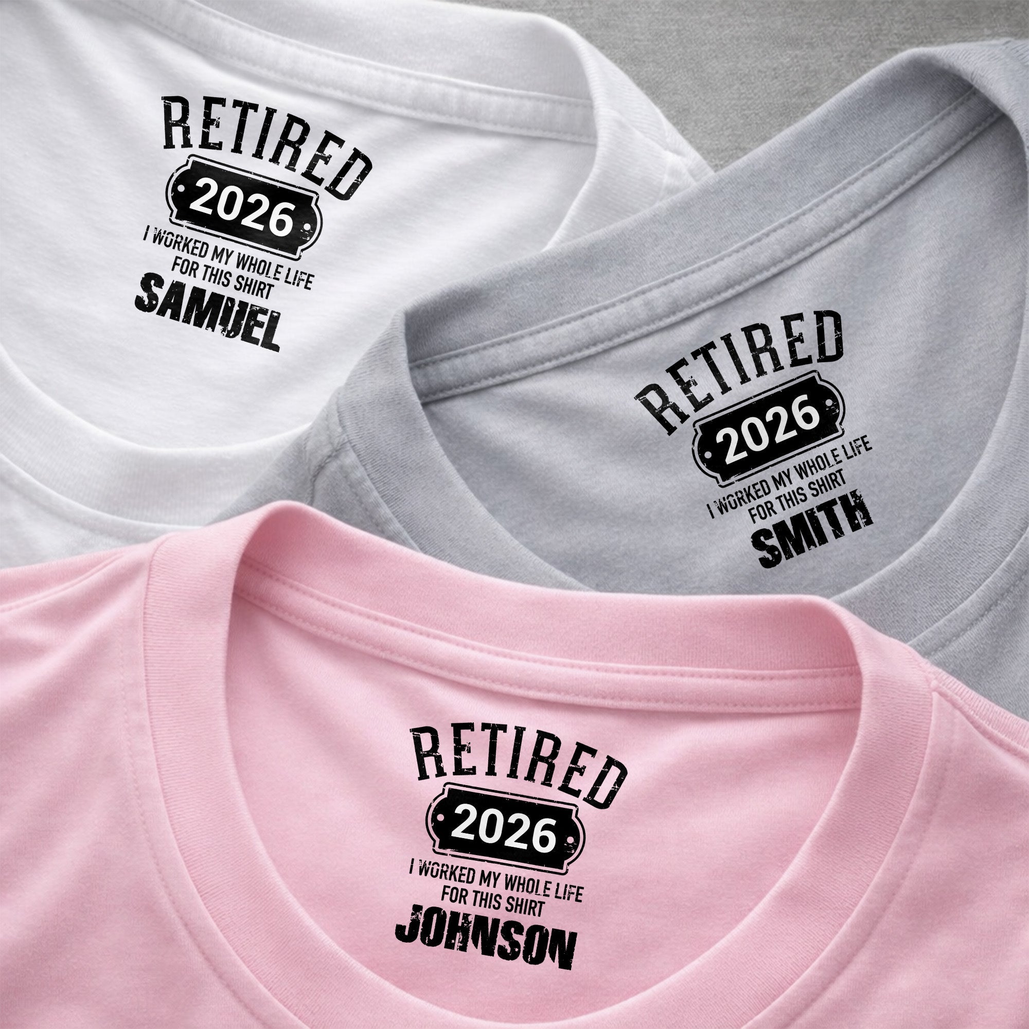 Personalized Retirement T-Shirt Custom Year Gift for Dad Basic Shirt, Print inside back collar GradoCreations
