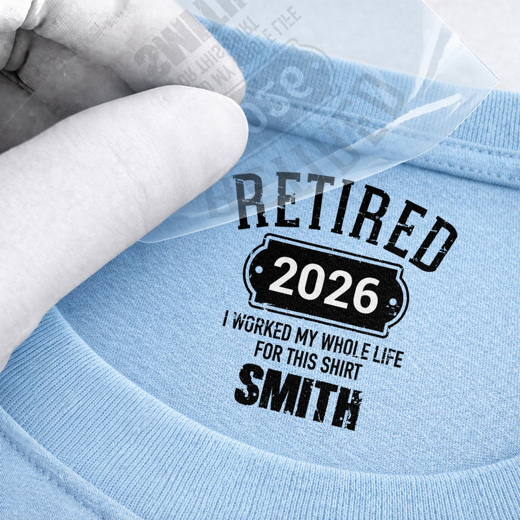 Personalized Retirement T-Shirt Custom Year Gift for Dad Basic Shirt, Print inside back collar GradoCreations