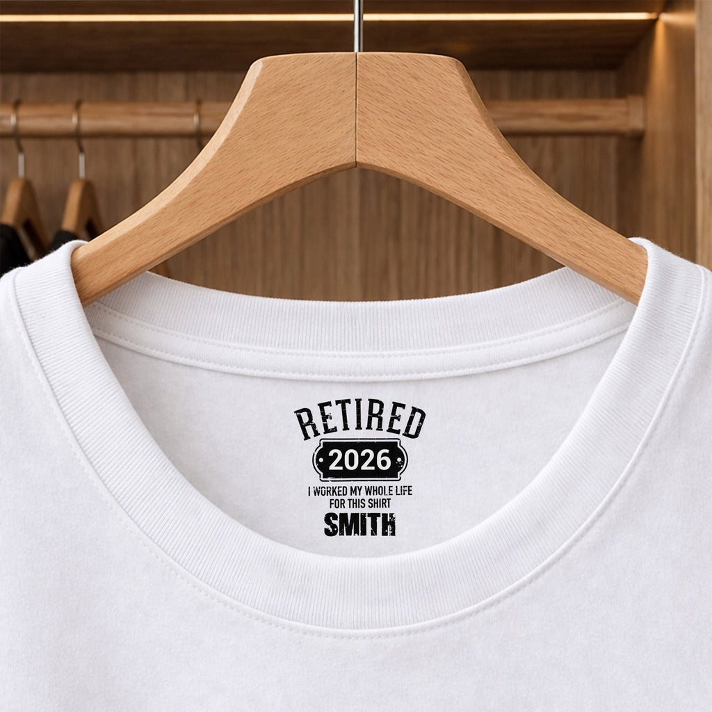 Personalized Retirement T-Shirt Custom Year Gift for Dad Basic Shirt, Print inside back collar GradoCreations