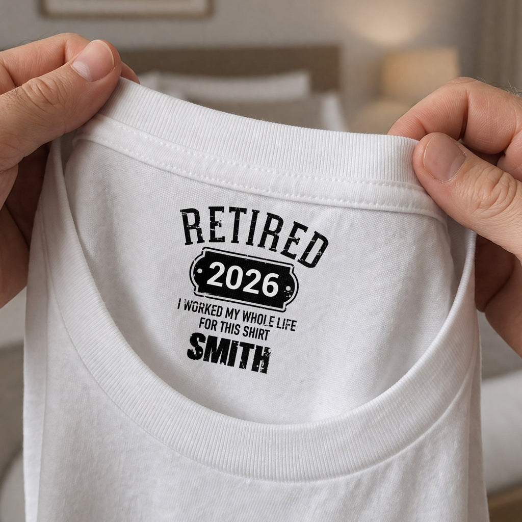 Personalized Retirement T-Shirt Custom Year Gift for Dad Basic Shirt, Print inside back collar GradoCreations
