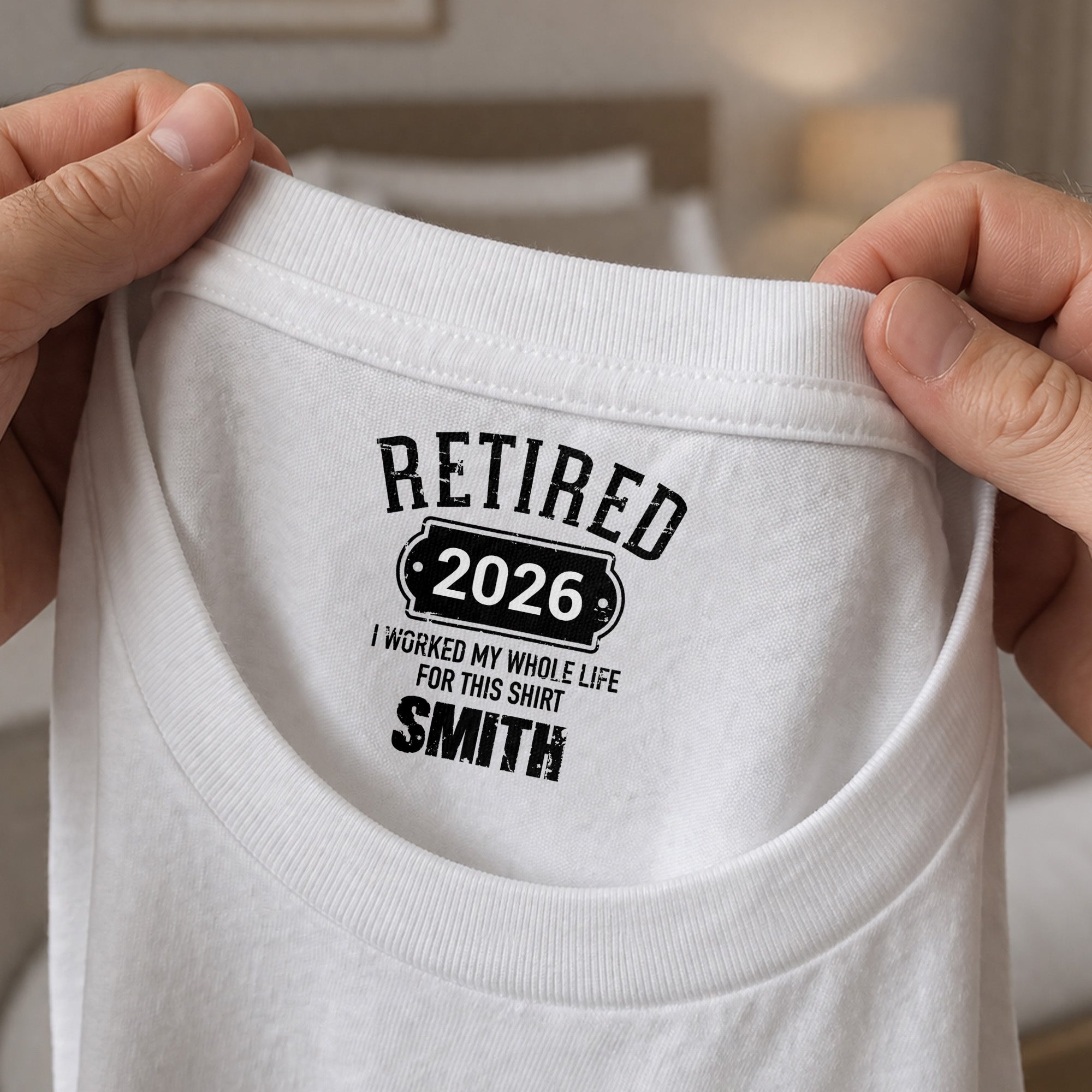 Personalized Retirement T-Shirt Custom Year Gift for Dad Basic Shirt, Print inside back collar GradoCreations