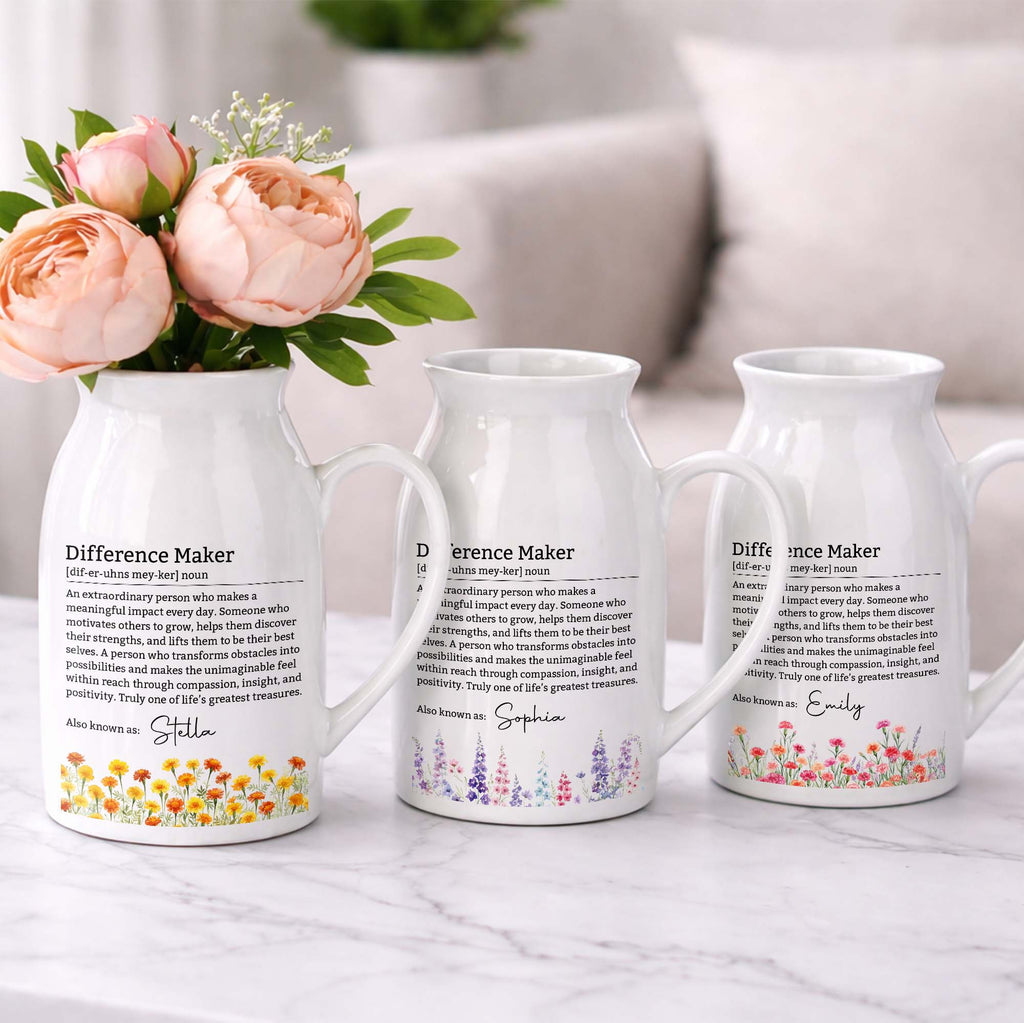 Personalized Ceramic Flower Vase Custom Name Birth Month Flowers Gift for Retirement Flower Vase GradoCreations