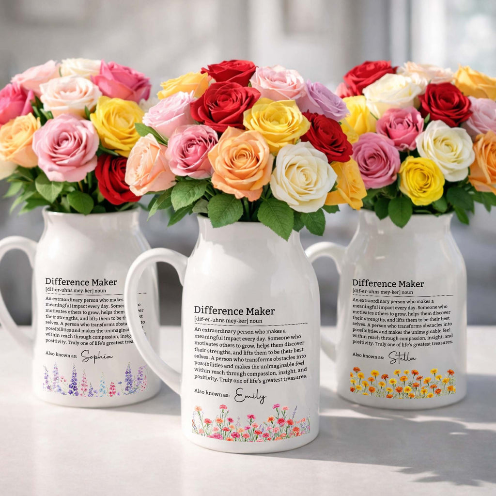 Personalized Ceramic Flower Vase Custom Name Birth Month Flowers Gift for Retirement Flower Vase GradoCreations