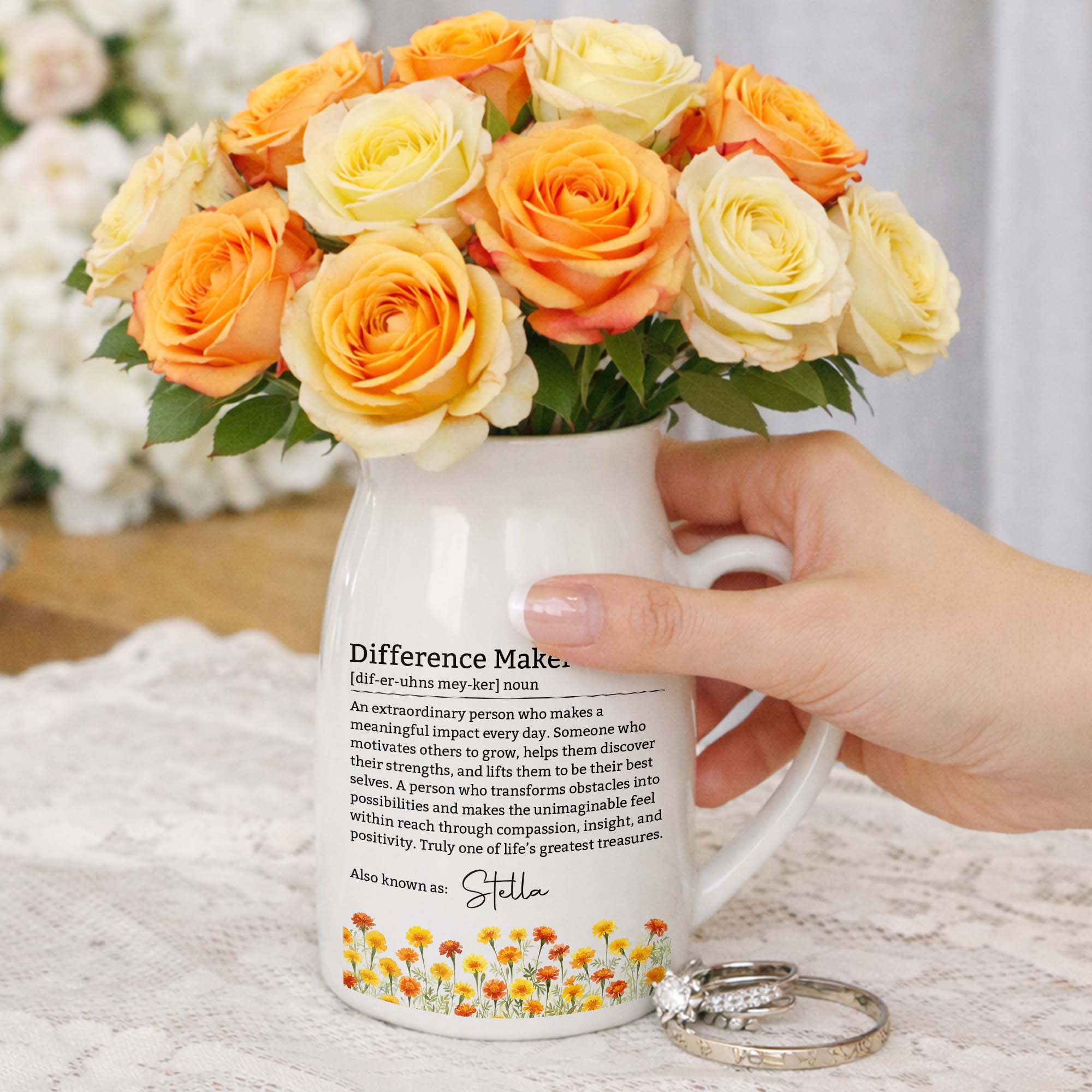 Personalized Ceramic Flower Vase Custom Name Birth Month Flowers Gift for Retirement Flower Vase GradoCreations