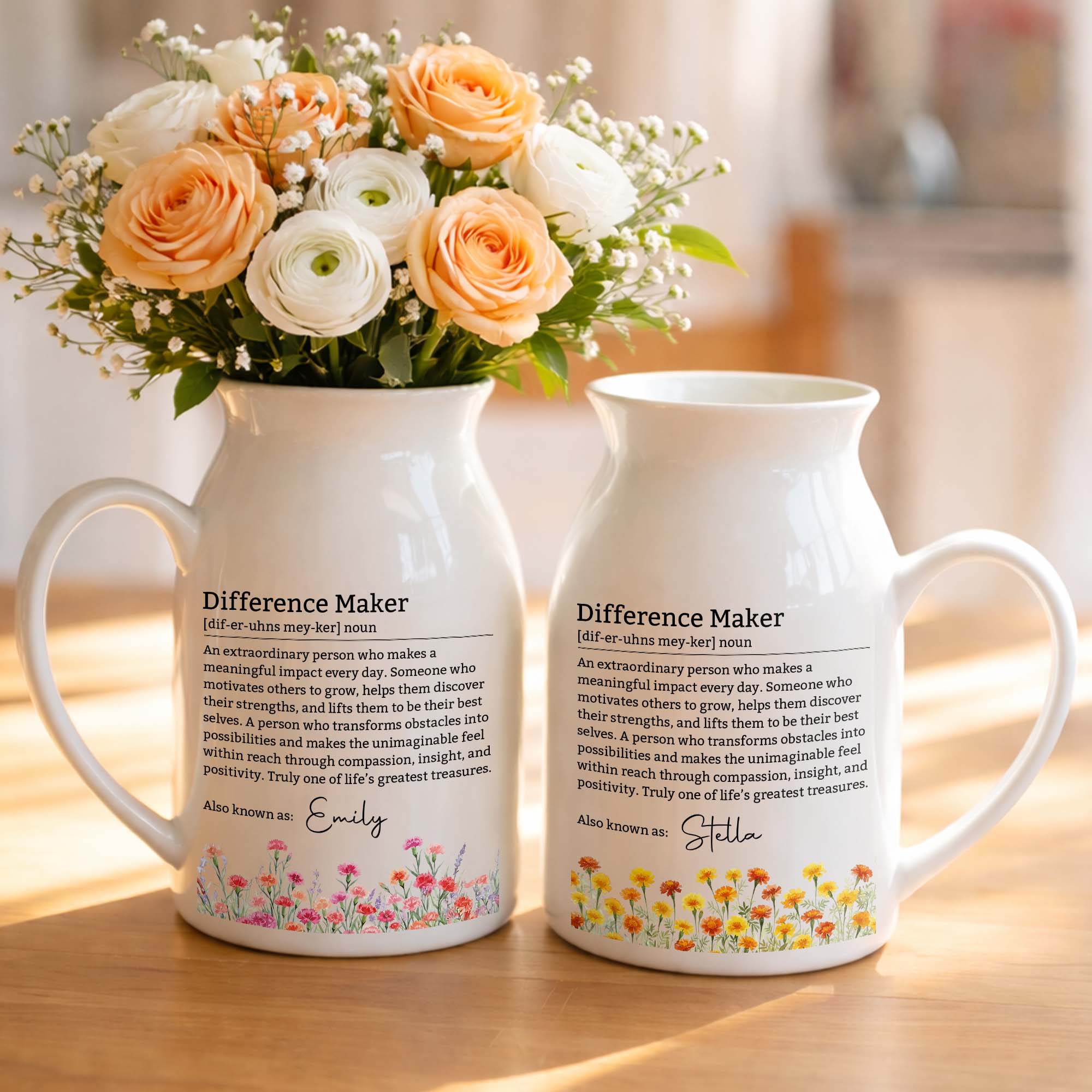 Personalized Ceramic Flower Vase Custom Name Birth Month Flowers Gift for Retirement Flower Vase GradoCreations