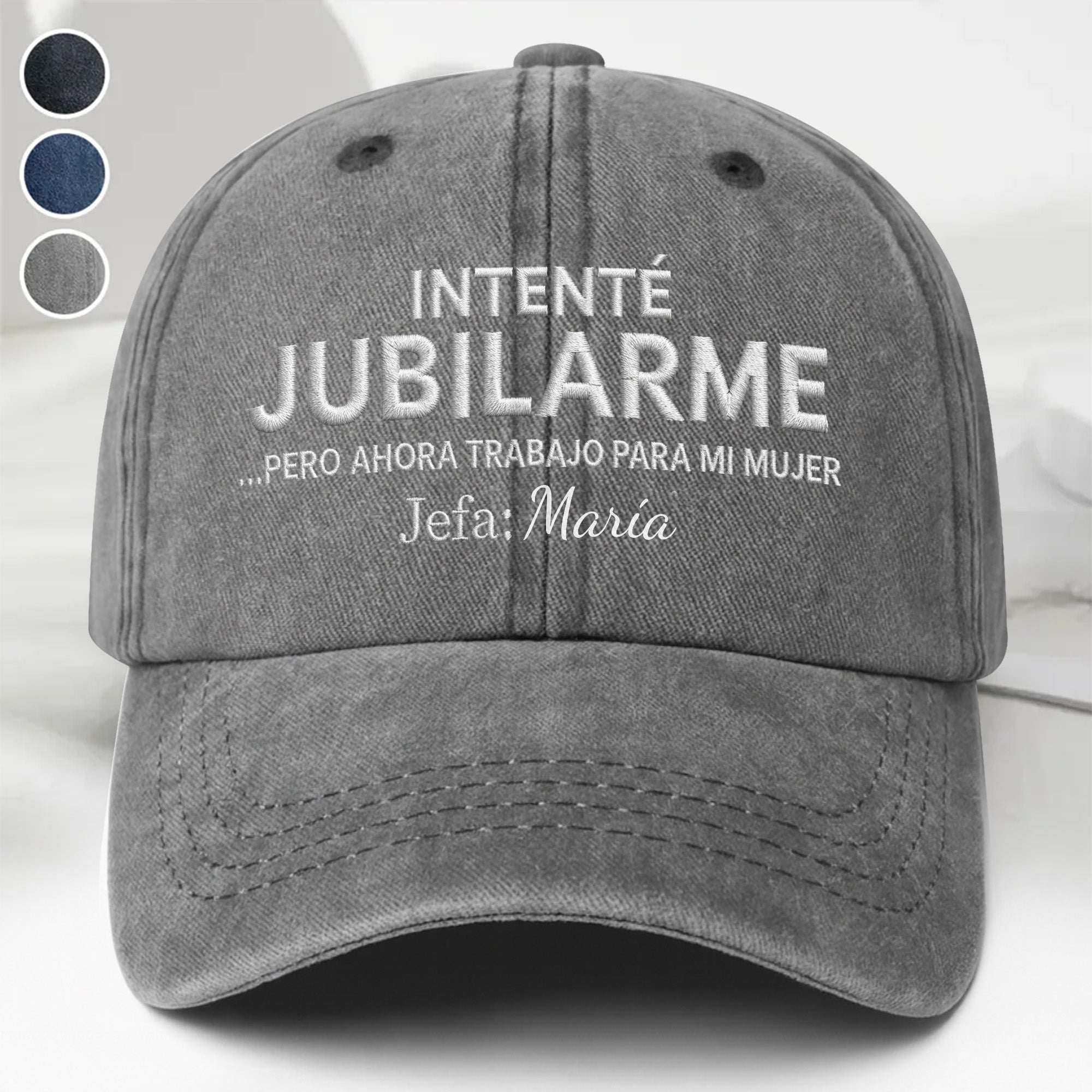 Personalized Washed Denim Cap Custom Text Gift for Retirement Washed Denim Cap GradoCreations