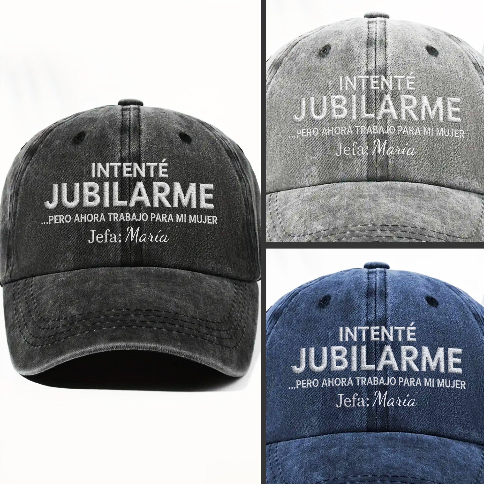 Personalized Washed Denim Cap Custom Text Gift for Retirement Washed Denim Cap GradoCreations