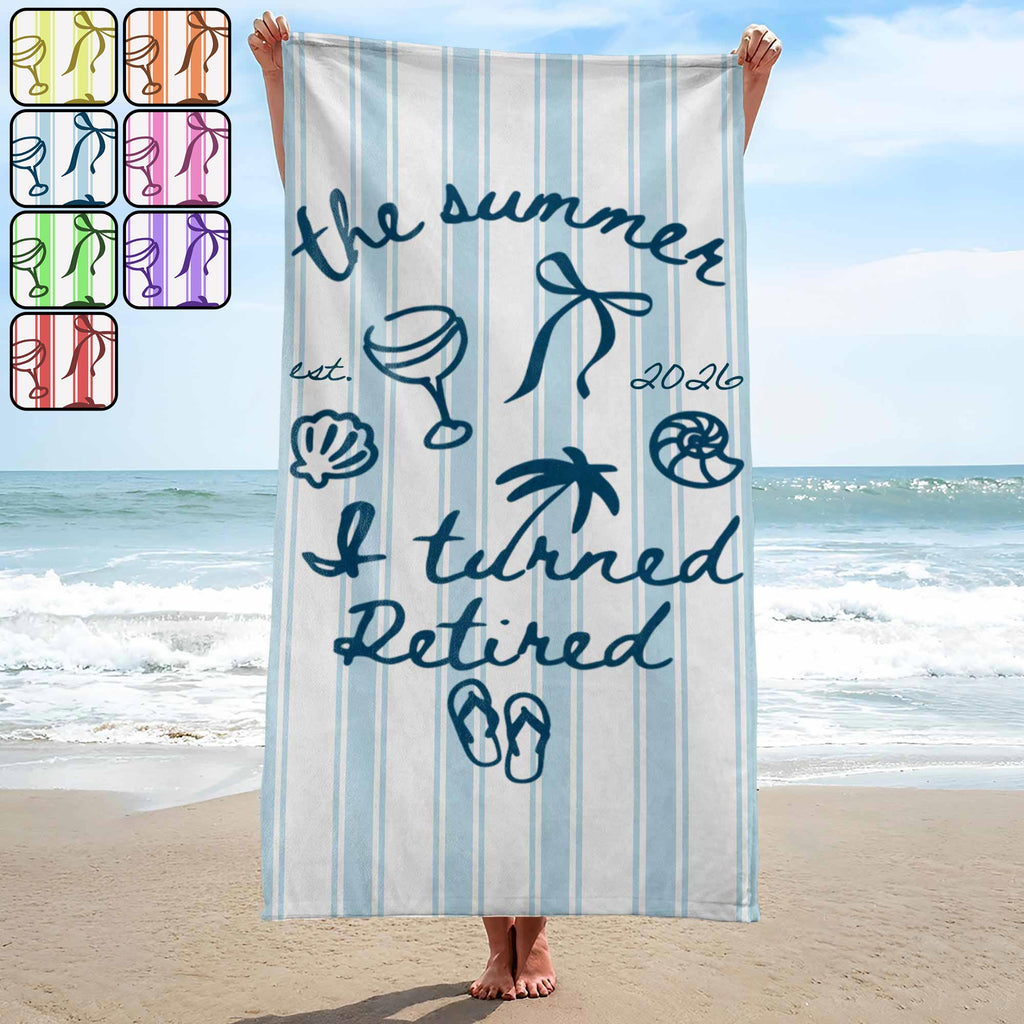 Personalized Beach Towel Custom Name Flip Flops Gift for Retirement Beach Towels GradoCreations