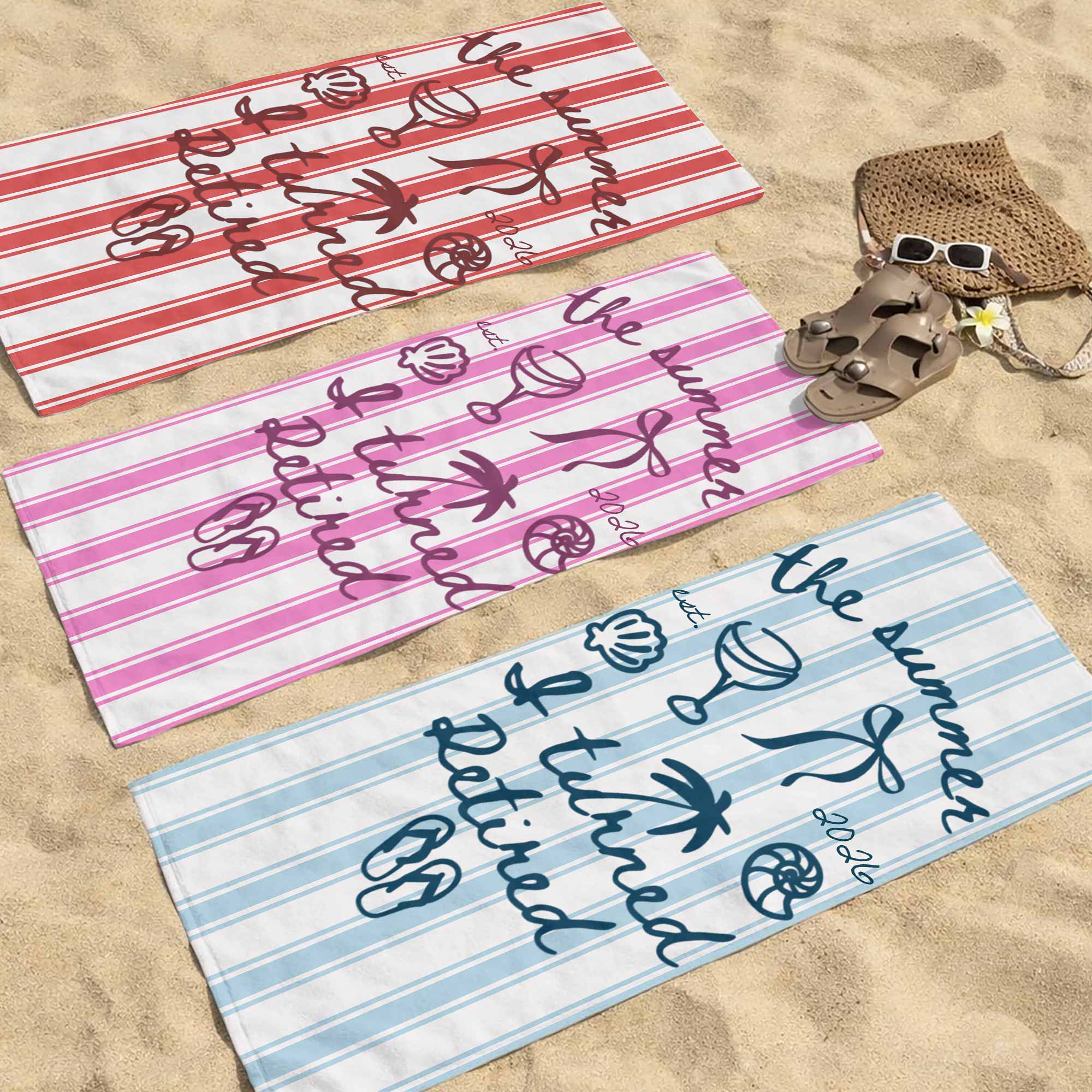 Personalized Beach Towel Custom Name Flip Flops Gift for Retirement Beach Towels GradoCreations