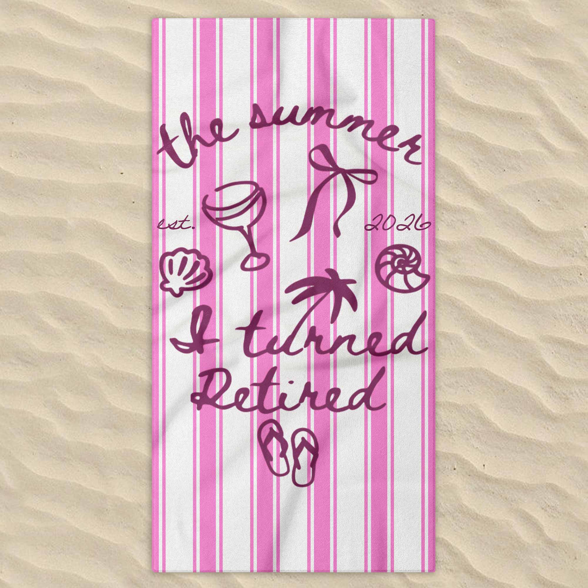 Personalized Beach Towel Custom Name Flip Flops Gift for Retirement Beach Towels GradoCreations