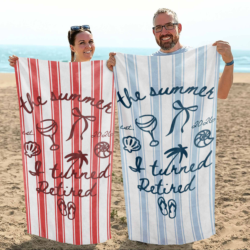 Personalized Beach Towel Custom Name Flip Flops Gift for Retirement Beach Towels GradoCreations