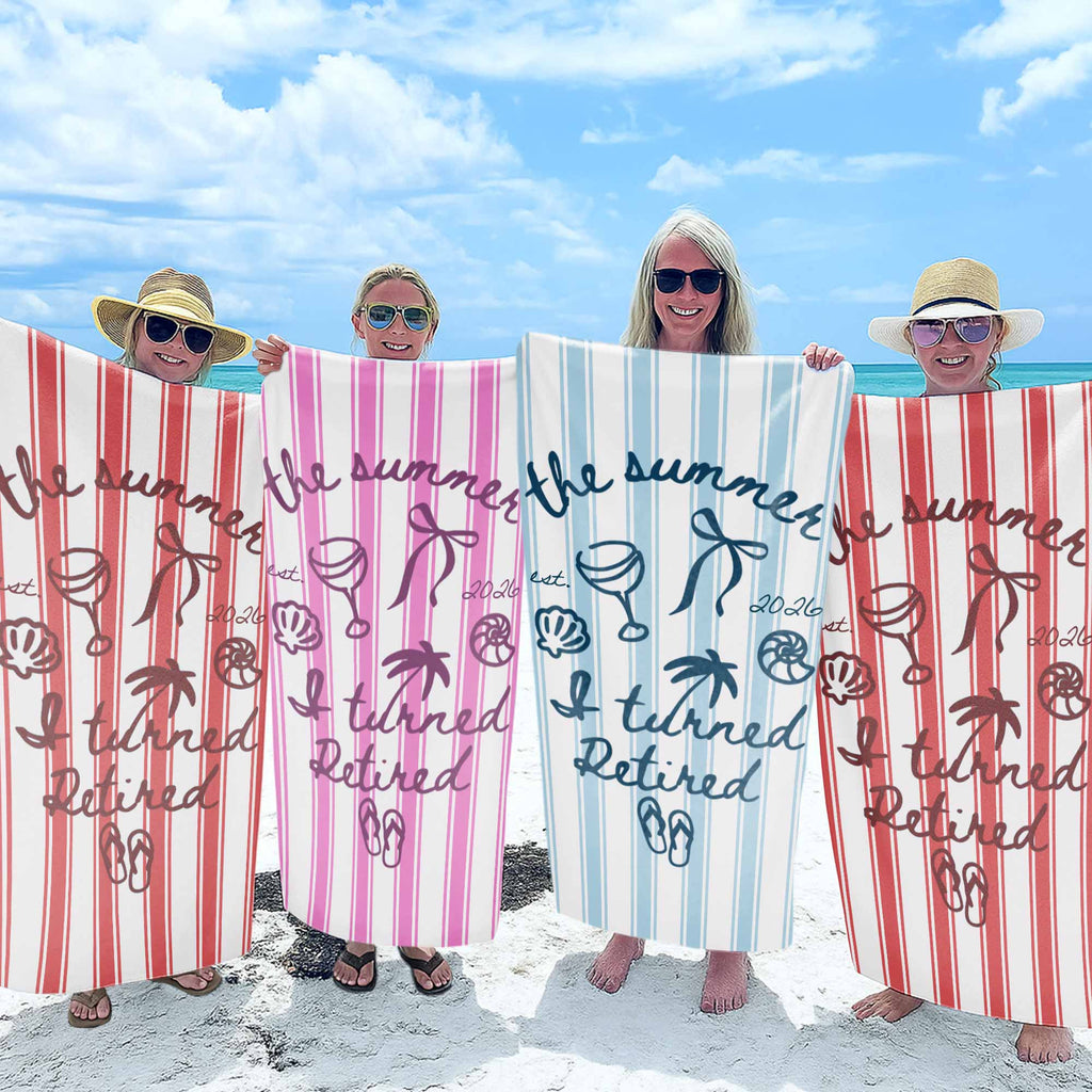 Personalized Beach Towel Custom Name Flip Flops Gift for Retirement Beach Towels GradoCreations