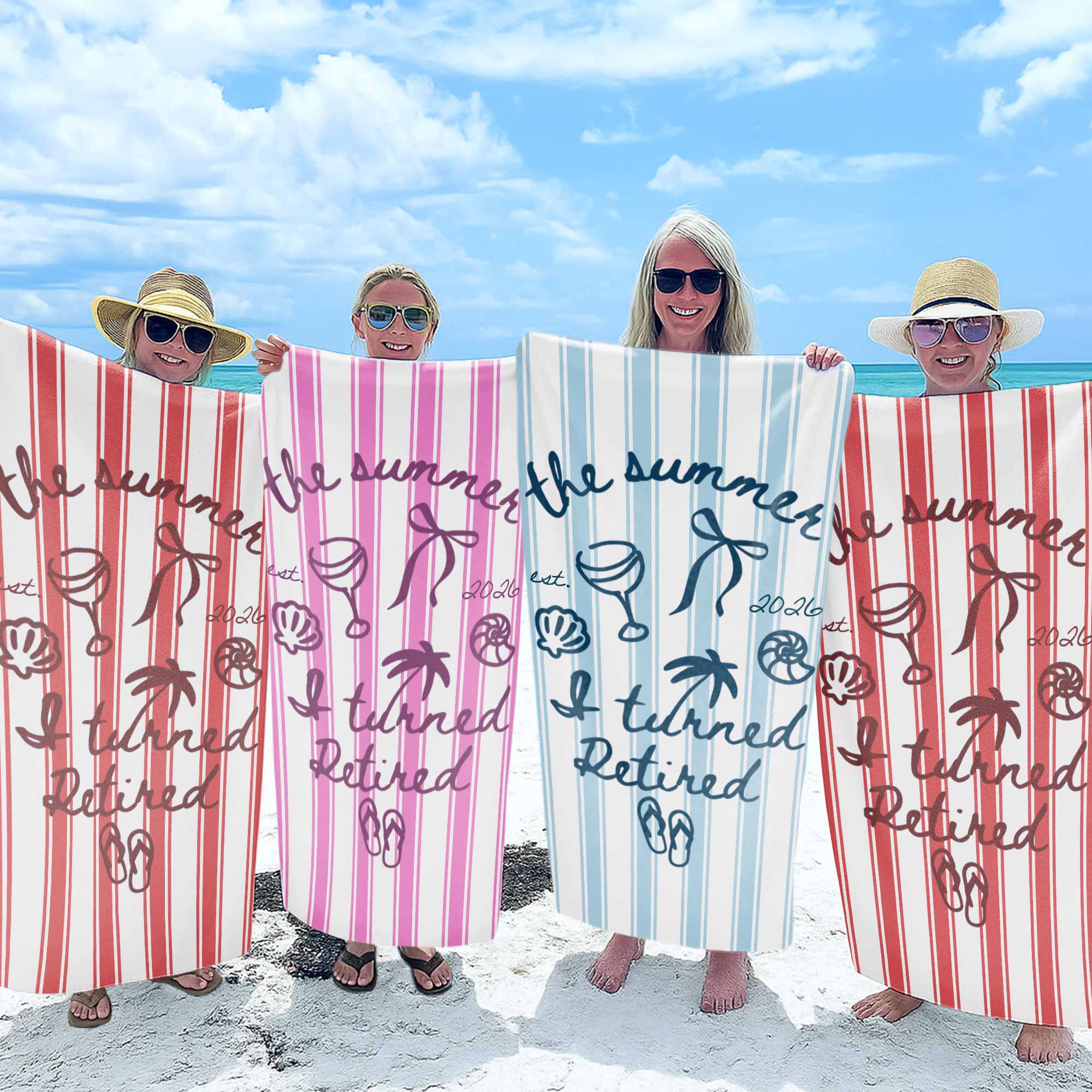 Personalized Beach Towel Custom Name Flip Flops Gift for Retirement Beach Towels GradoCreations