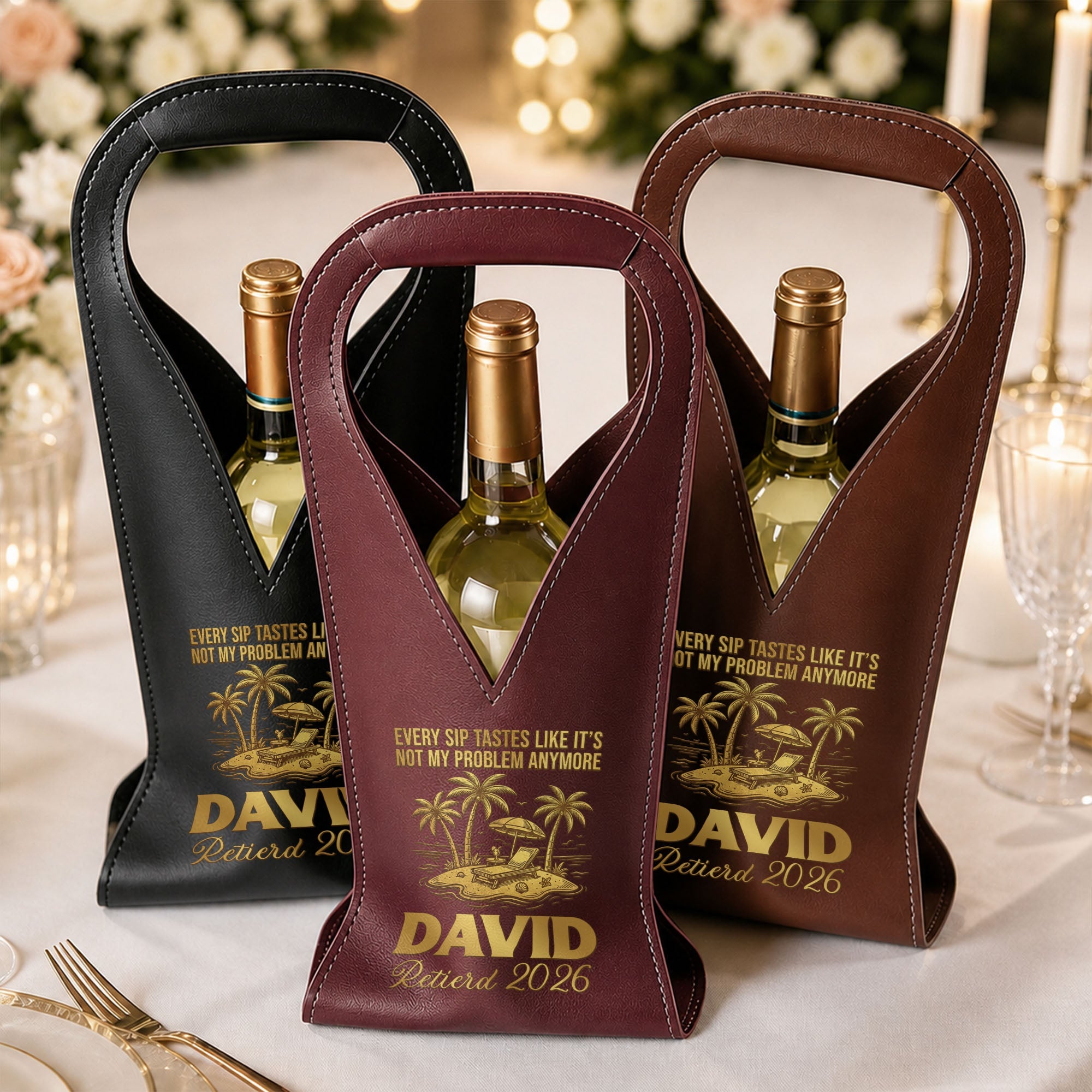 Personalized Leather Wine Bag Custom Name Gift for Retirement Leather Wine Bag GradoCreations