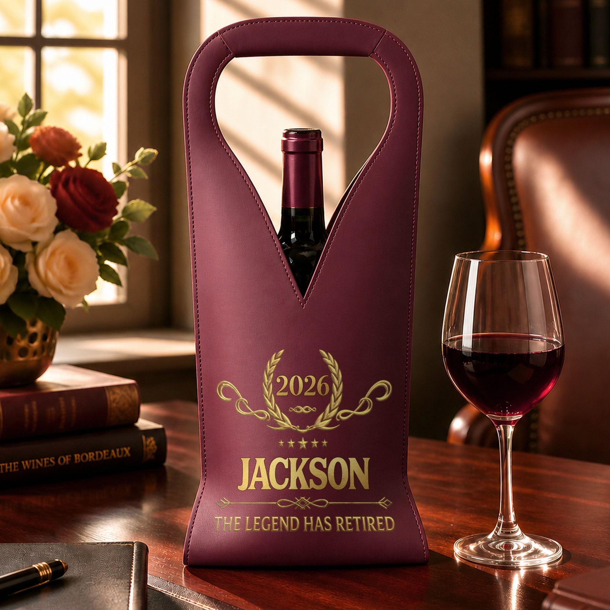 Personalized Leather Wine Bag Custom Name Gift for Retirement Leather Wine Bag GradoCreations