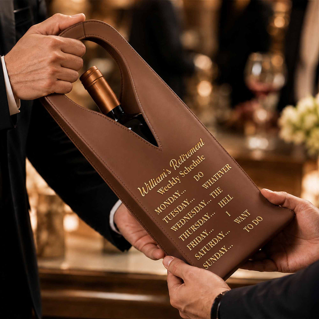 Personalized Leather Wine Bag Custom Name Gift for Retirement Leather Wine Bag GradoCreations