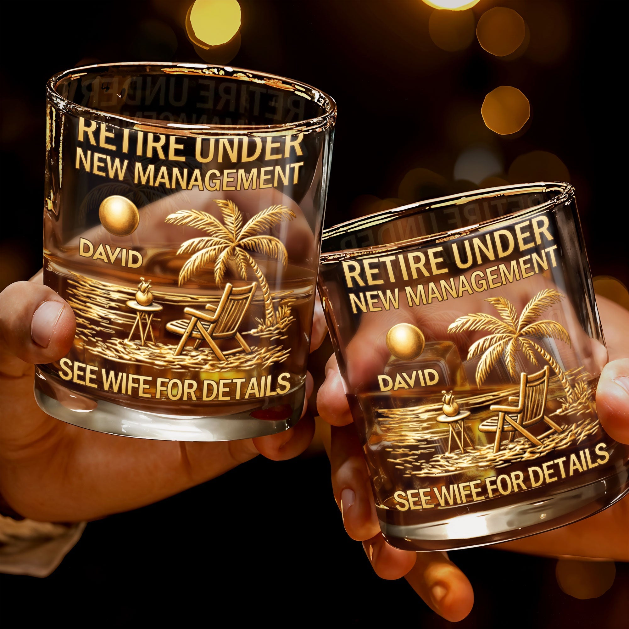 Personalized Whiskey Glass with Beach Scene Custom Name Gift for Retirement